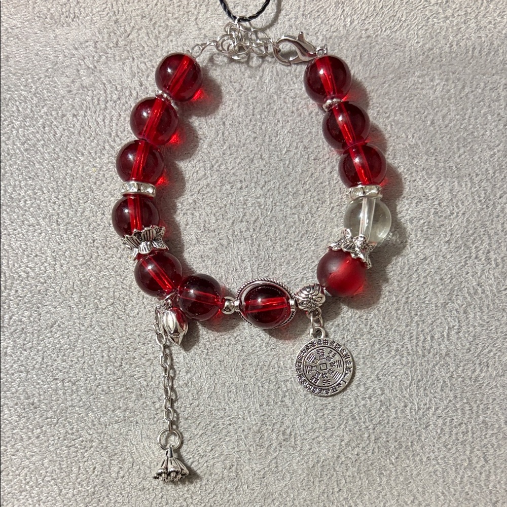 Chic Red and Silver Charm Bracelet